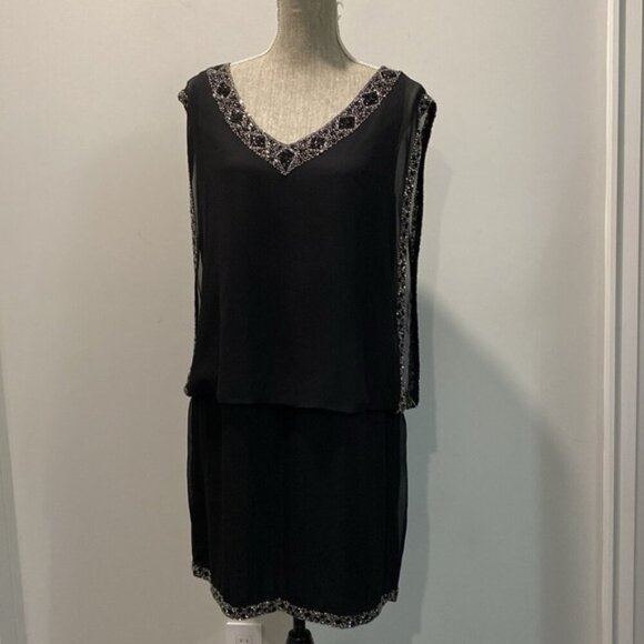 JKara Beaded Dress Black Blouson Sleeveless Size 12 - Picture 4 of 16
